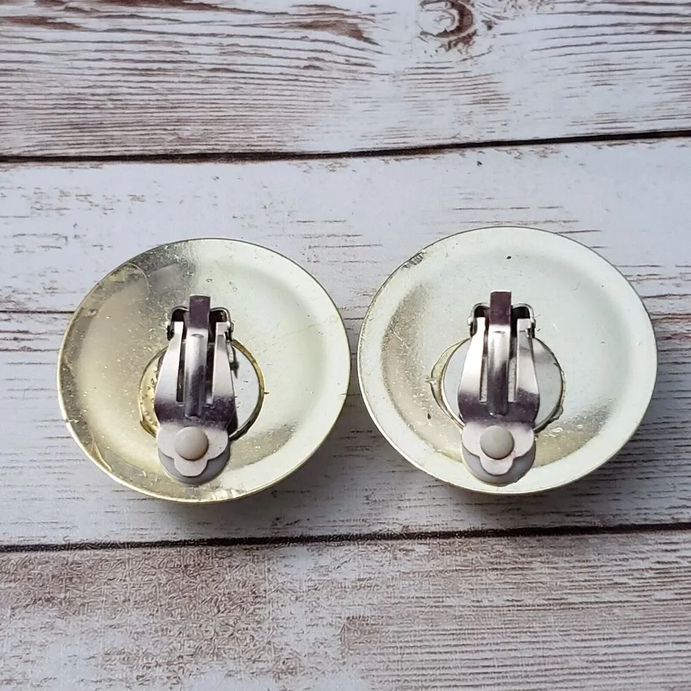 Vintage Clip On Earrings - Large Yellow with Gold Tone Fancy Halo Statement